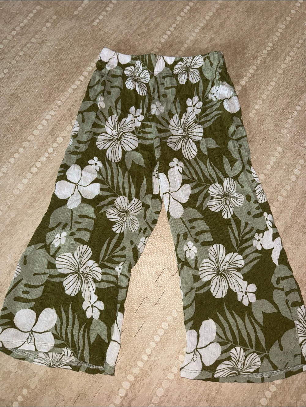 Kids Floral Olive Green Wide-Leg Bottoms